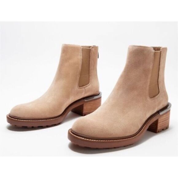 Vince Camuto Kelivena Suede Leather Zip Back Lugged Boots, Size 6W - Picture 1 of 11